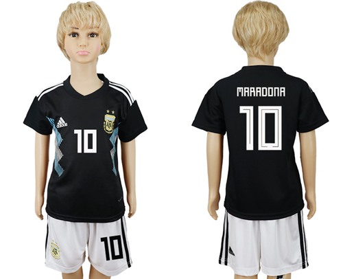 Argentina #10 Maradona Away Kid Soccer Country Jersey - Click Image to Close